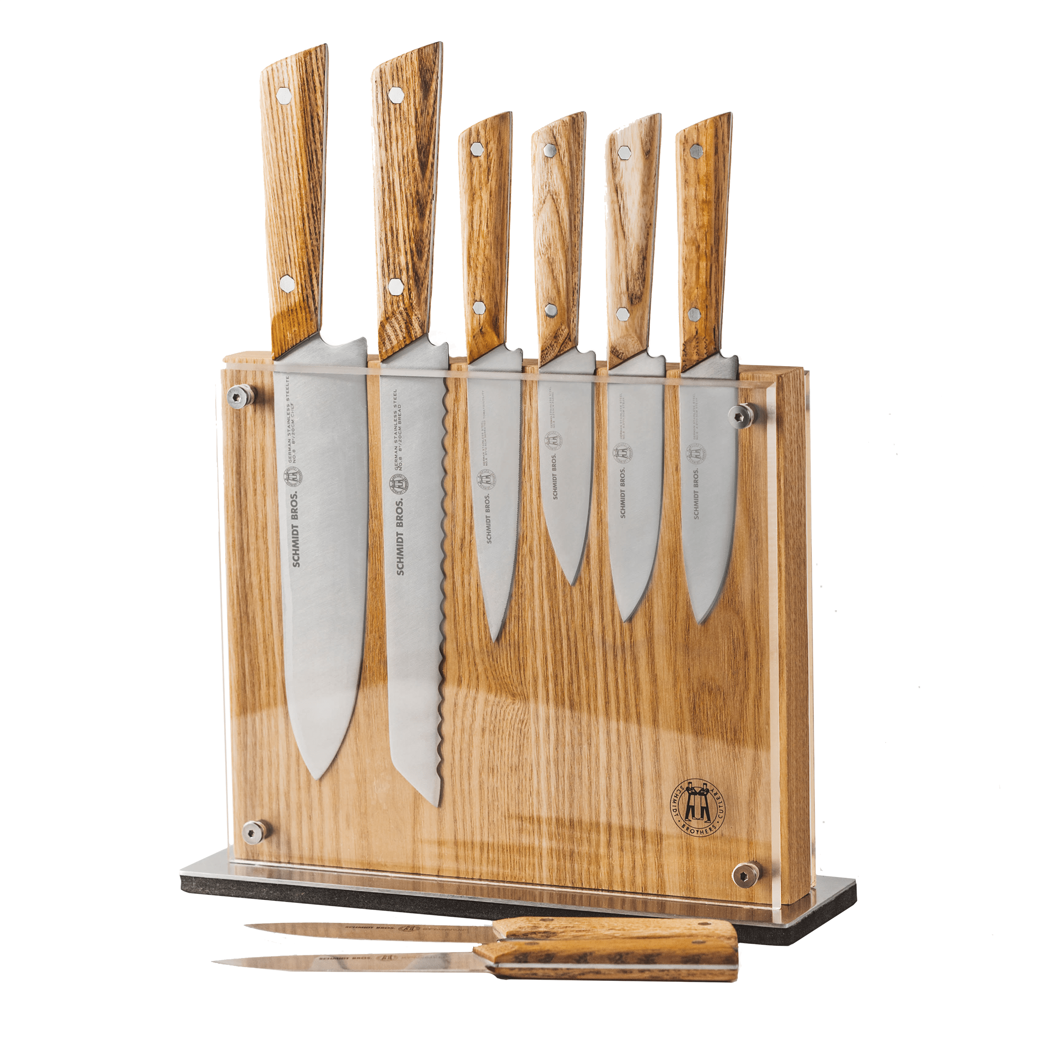 Schmidt Brothers-Cutlery Stone Series 14-Piece Kitchen Knife Set,  High-Carbon German Stainless Steel Cutlery, Two-stage Knife Sharpener and  Clear