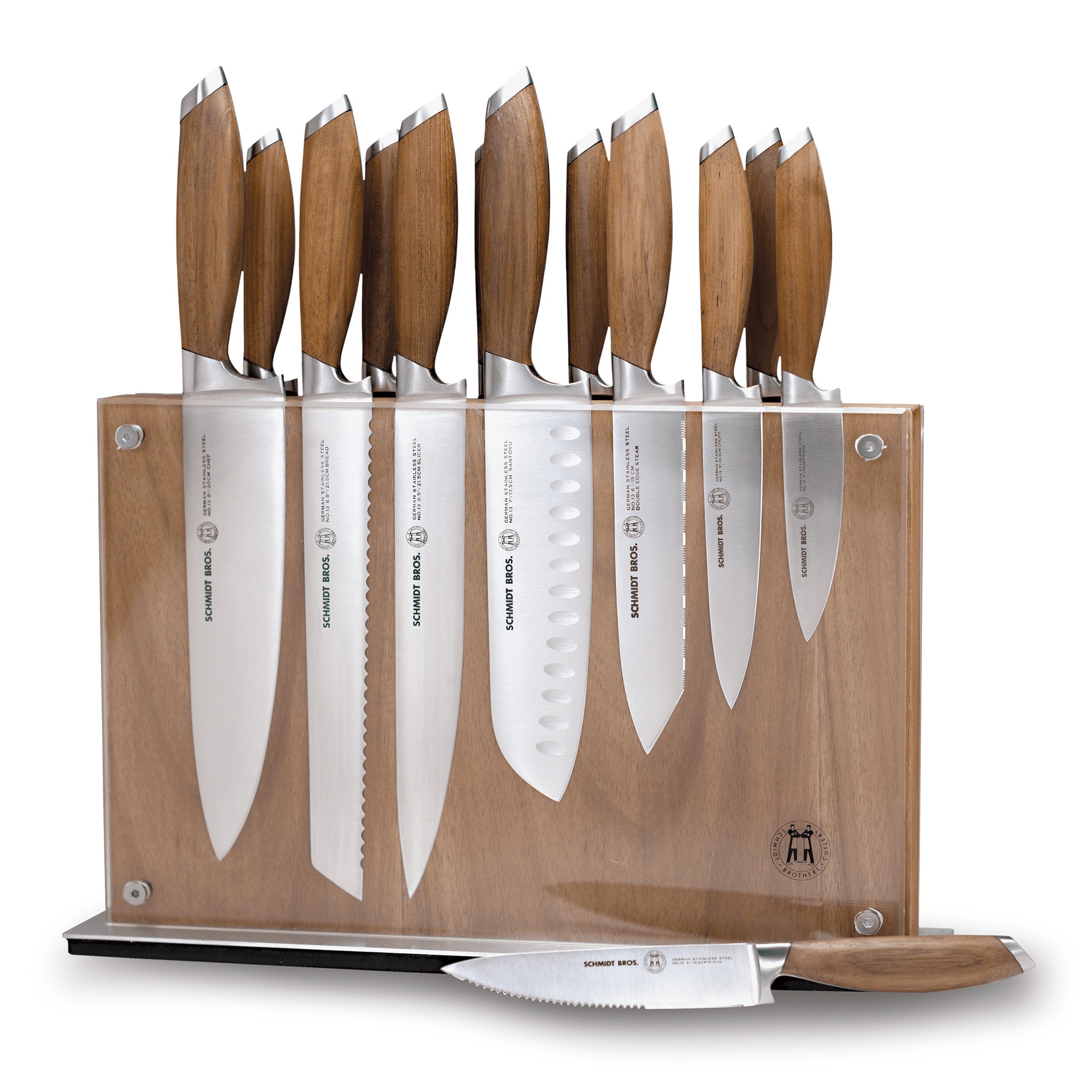 Schmidt Brothers - Bonded Teak, 15-Piece Knife Set, High-Carbon