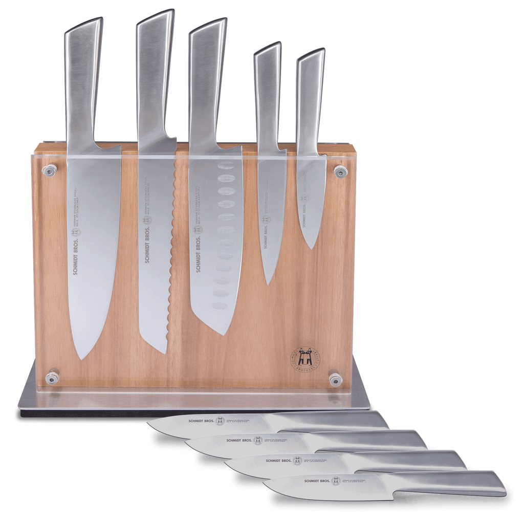  Schmidt Brothers 10-Piece Kitchen Knife Set with Protective  Sheaths, High-Carbon German Stainless Steel Cutlery, Triple Riveted  Ergonomic ABS Handles, Blade Guards Included (Cannoli): Home & Kitchen