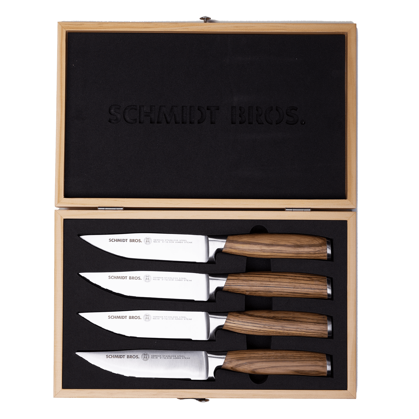 Schmidt Brothers Kitchen Cutlery Schmidt Brothers - Zebra Wood 4-Piece Jumbo Steak Knife Set, High-Carbon German Stainless Steel Cutlery