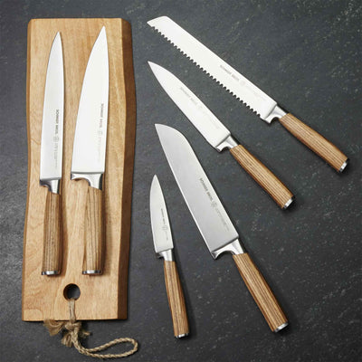 Schmidt Brothers Kitchen Cutlery Schmidt Brothers - Zebra Wood, 7-Piece Knife Set, High-Carbon Stainless Steel Cutlery with Zebra Wood and Acrylic Knife Block