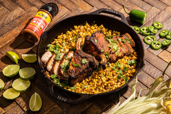 Double Chop with Kickin' Skillet Corn Recipe