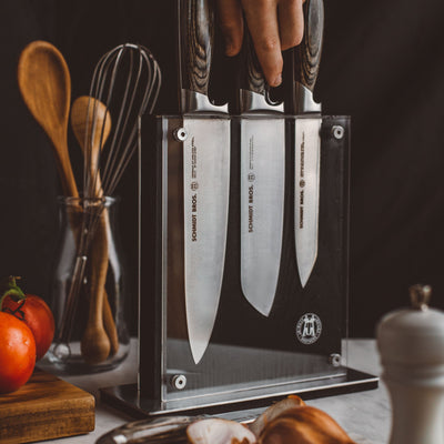 Schmidt Brothers Kitchen Cutlery Schmidt Brothers - Black Midtown Magnetic Knife Block, Universal Storage For Up to 8-10 Cutlery, Ebony Hardwood and Acrylic Shield