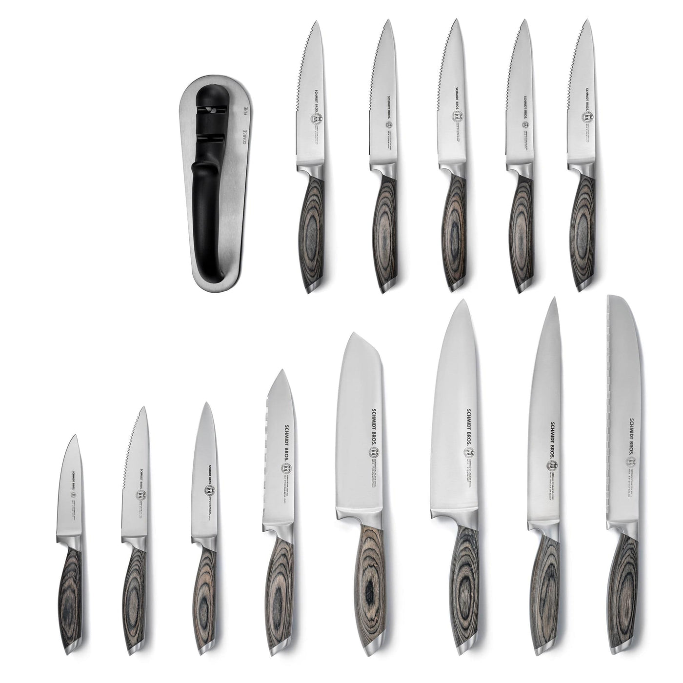 Schmidt Brothers Kitchen Cutlery Schmidt Brothers, Bonded Ash, 15-Piece Knife Set, High-Carbon Stainless Steel Cutlery with Black Ash Wood and Acrylic Magnetic Knife Block