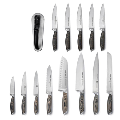 Schmidt Brothers Kitchen Cutlery Schmidt Brothers, Bonded Ash, 15-Piece Knife Set, High-Carbon Stainless Steel Cutlery with Black Ash Wood and Acrylic Magnetic Knife Block