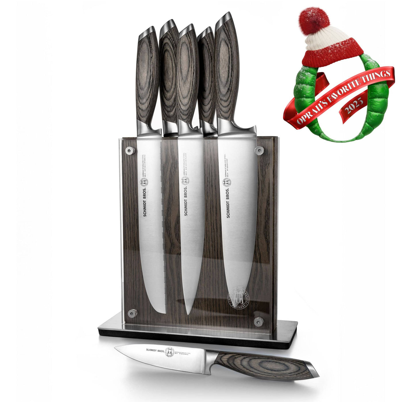Schmidt Brothers Kitchen Cutlery Schmidt Brothers, Bonded Ash, 7-Piece Knife Set, High-Carbon Stainless Steel Cutlery with Black Ash Wood and Acrylic Magnetic Knife Block