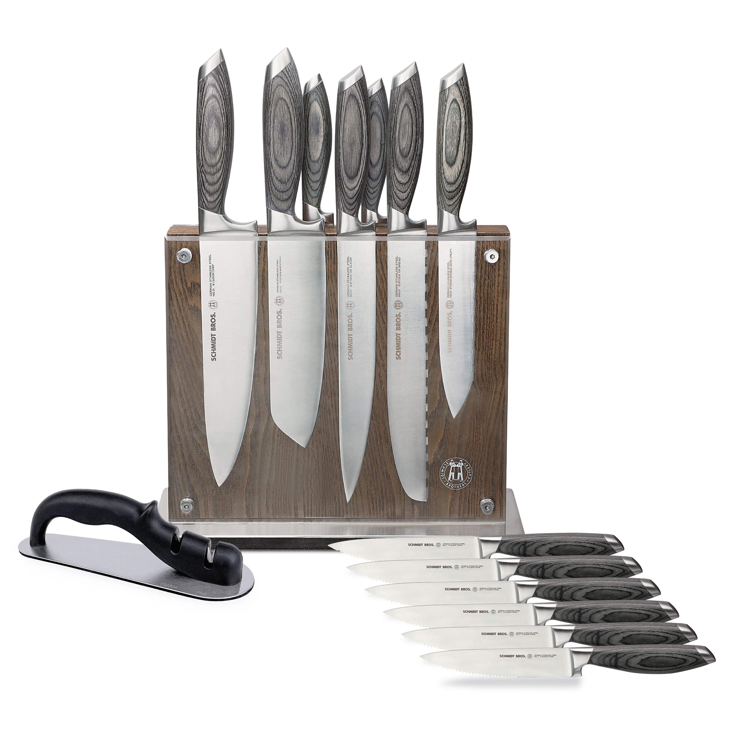 Schmidt Brothers, Bonded Ash, 15-Piece Knife Set, High-Carbon Stainless ...