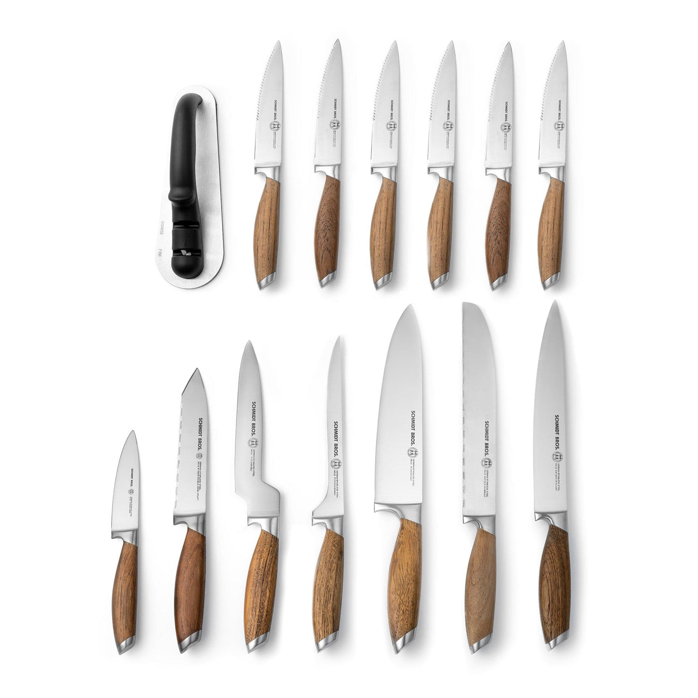  Schmidt Brothers - Bonded Teak, 15-Piece Knife Set, High-Carbon  Stainless Steel Cutlery with Acacia and Acrylic Magnetic Knife Block and  Knife Sharpener: Block Knife Sets: Home & Kitchen
