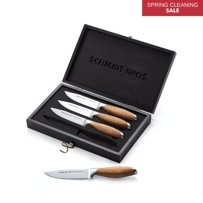 Schmidt Brothers Kitchen Cutlery Schmidt Brothers - Bonded Teak 4-Piece Jumbo Steak Knife Set, High-Carbon German Stainless Steel Cutlery