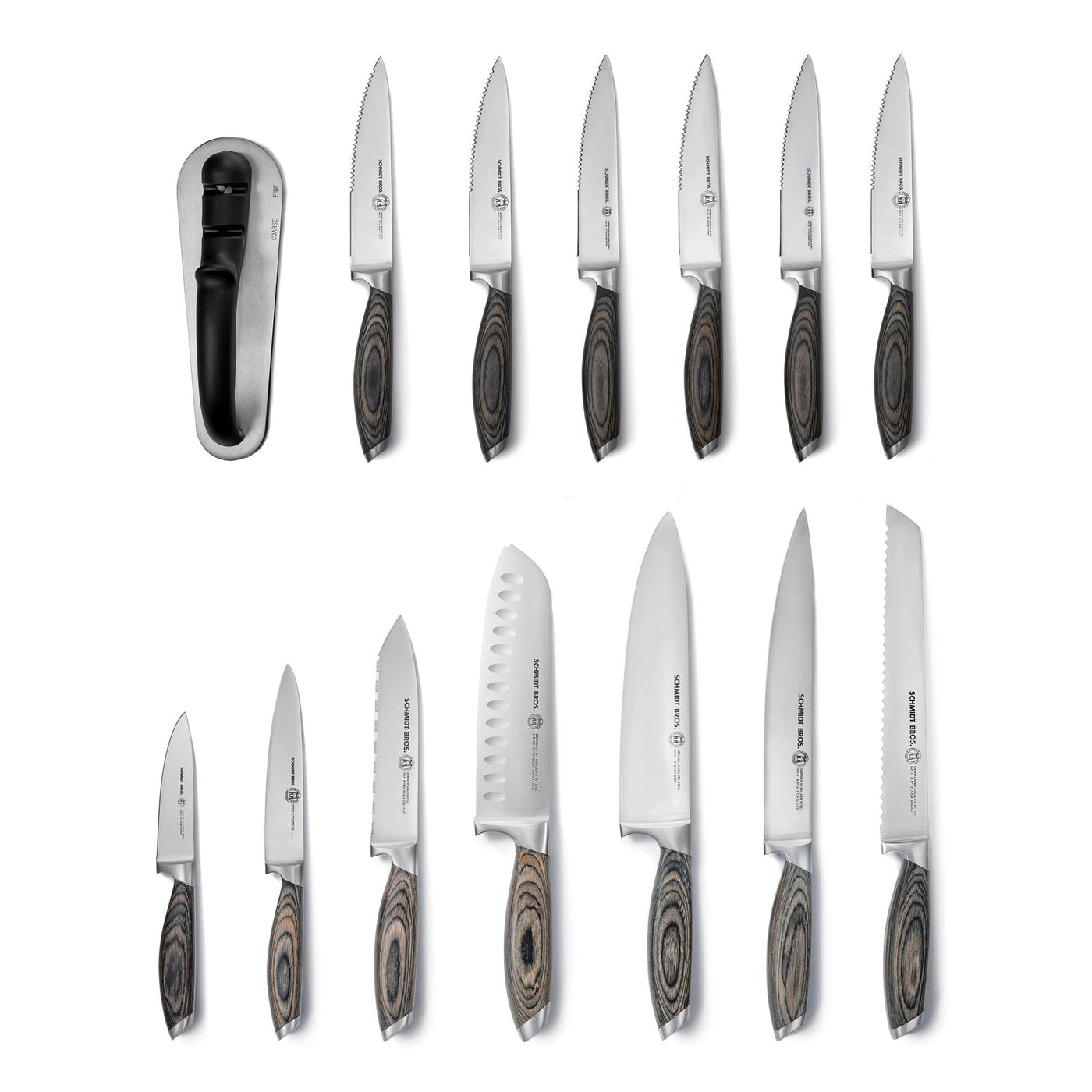 Schmidt Brothers Kitchen Cutlery Schmidt Brothers Cutlery, Bonded Ash, 15-Piece Knife Set, High-Carbon Stainless Steel Cutlery with Black Ash Wood and Acrylic Magnetic Knife Block