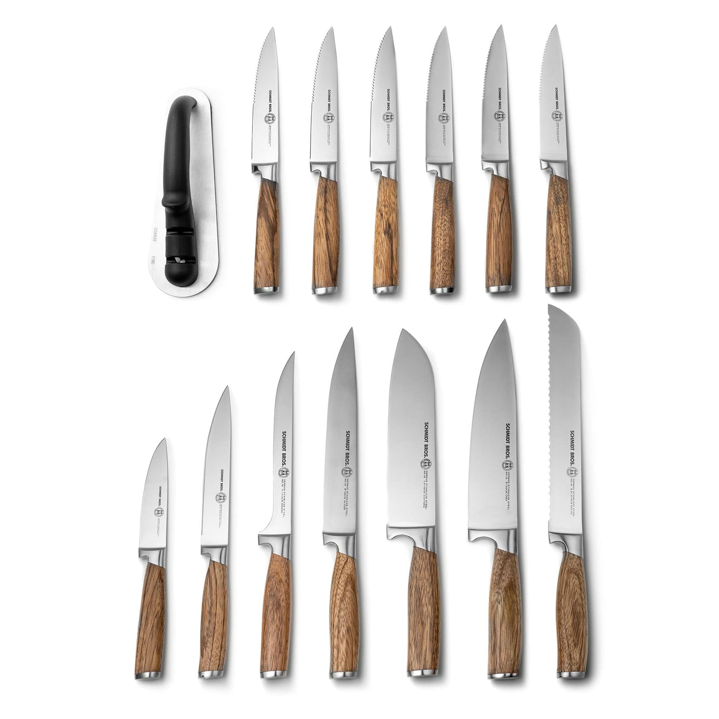 Schmidt Brothers Kitchen Cutlery Schmidt Brothers - Zebra Wood, 15-Piece Knife Set, High-Carbon Stainless Steel Cutlery with Zebra Wood Magnetic Knife Block and Knife Sharpener