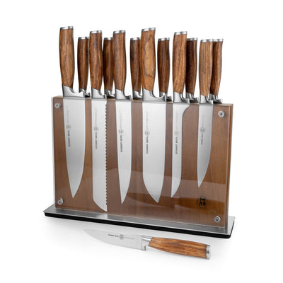 Schmidt Brothers Kitchen Cutlery Schmidt Brothers - Zebra Wood, 15-Piece Knife Set, High-Carbon Stainless Steel Cutlery with Zebra Wood Magnetic Knife Block and Knife Sharpener