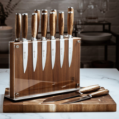 Schmidt Brothers Kitchen Cutlery Schmidt Brothers - Zebra Wood, 15-Piece Knife Set, High-Carbon Stainless Steel Cutlery with Zebra Wood Magnetic Knife Block and Knife Sharpener