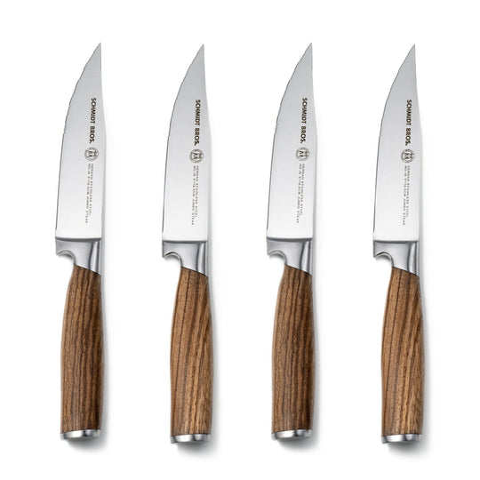 Schmidt Brothers - Zebra Wood 4-Piece Jumbo Steak Knife Set, High
