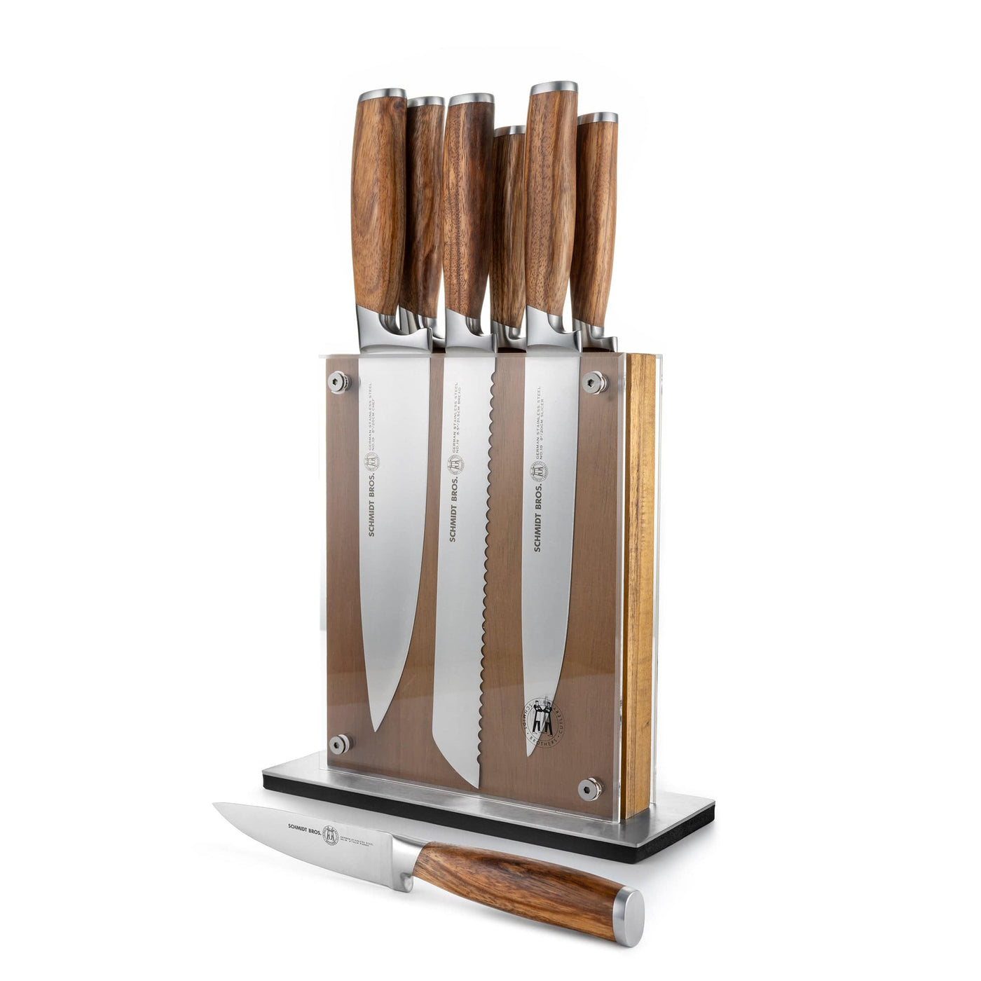 Schmidt Brothers Kitchen Cutlery Schmidt Brothers - Zebra Wood, 7-Piece Knife Set, High-Carbon Stainless Steel Cutlery with Zebra Wood and Acrylic Knife Block