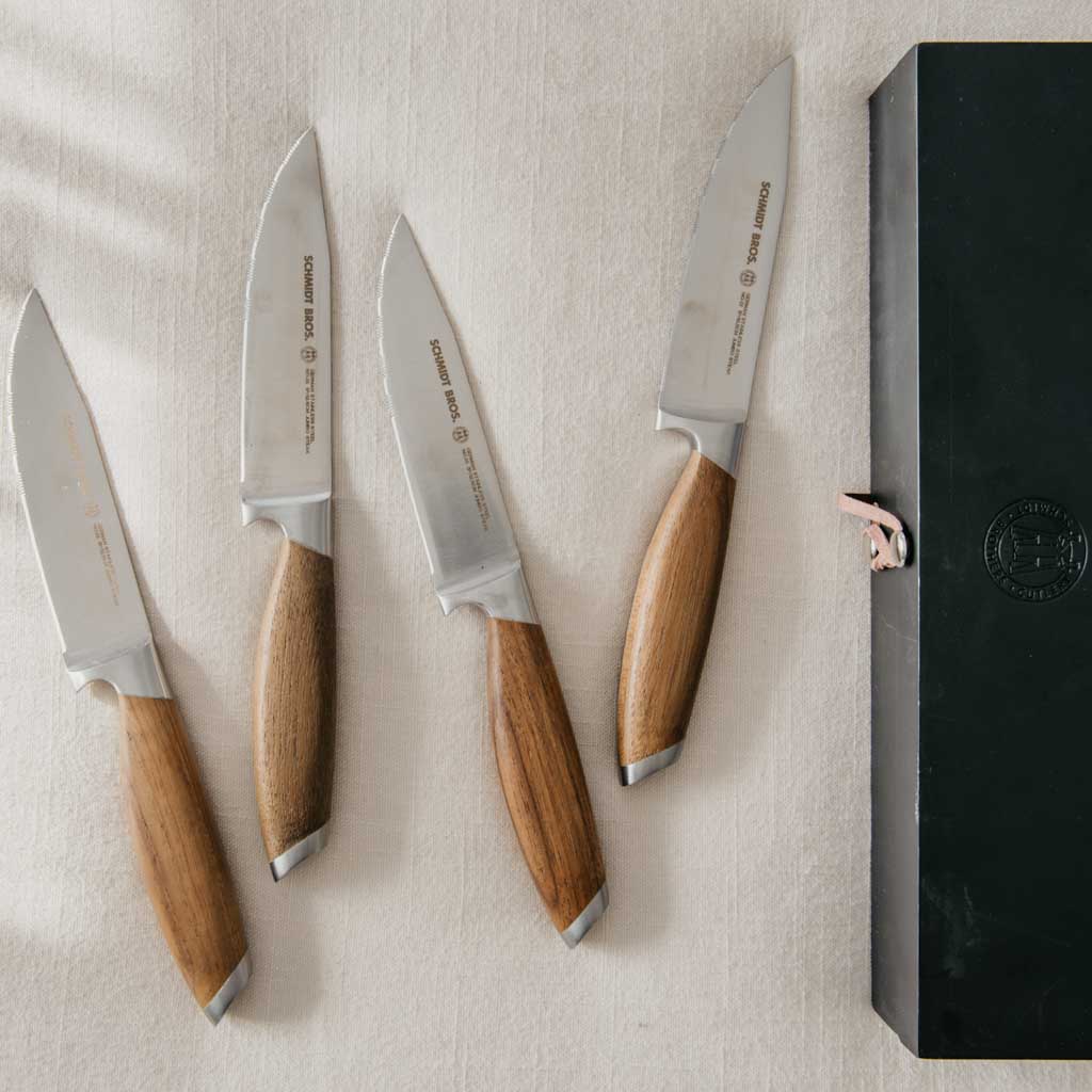 Schmidt Bros. Kitchen Cutlery Schmidt Brothers - Bonded Teak 4-Piece Jumbo Steak Knife Set, High-Carbon German Stainless Steel Cutlery