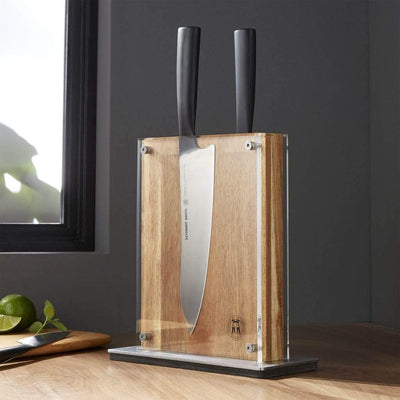Schmidt Brothers Kitchen Cutlery Schmidt Brothers - Acacia Midtown Magnetic Knife Block, Universal Storage For Up to 8-10 Cutlery, Acacia Hardwood and Acrylic Shield