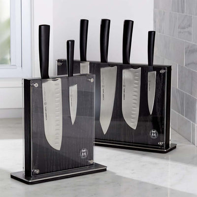 Schmidt Brothers Kitchen Cutlery Schmidt Brothers - Black Downtown Magnetic Knife Block, Universal Storage For Up to 16 - 18 Cutlery, Ebony Stained Red Oak and Acrylic Shield