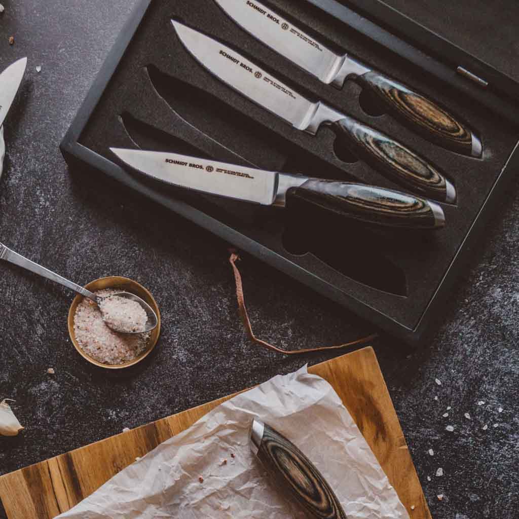 Schmidt Brothers - Zebra Wood 4-Piece Jumbo Steak Knife Set, High-Carbon  German Stainless Steel Cutlery in a Wood Gift Box