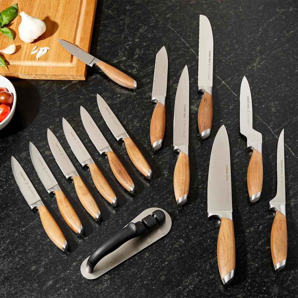 15 PCS Kitchen Knife Set Stainless Steel with Shears Sharpener & Wooden  Block