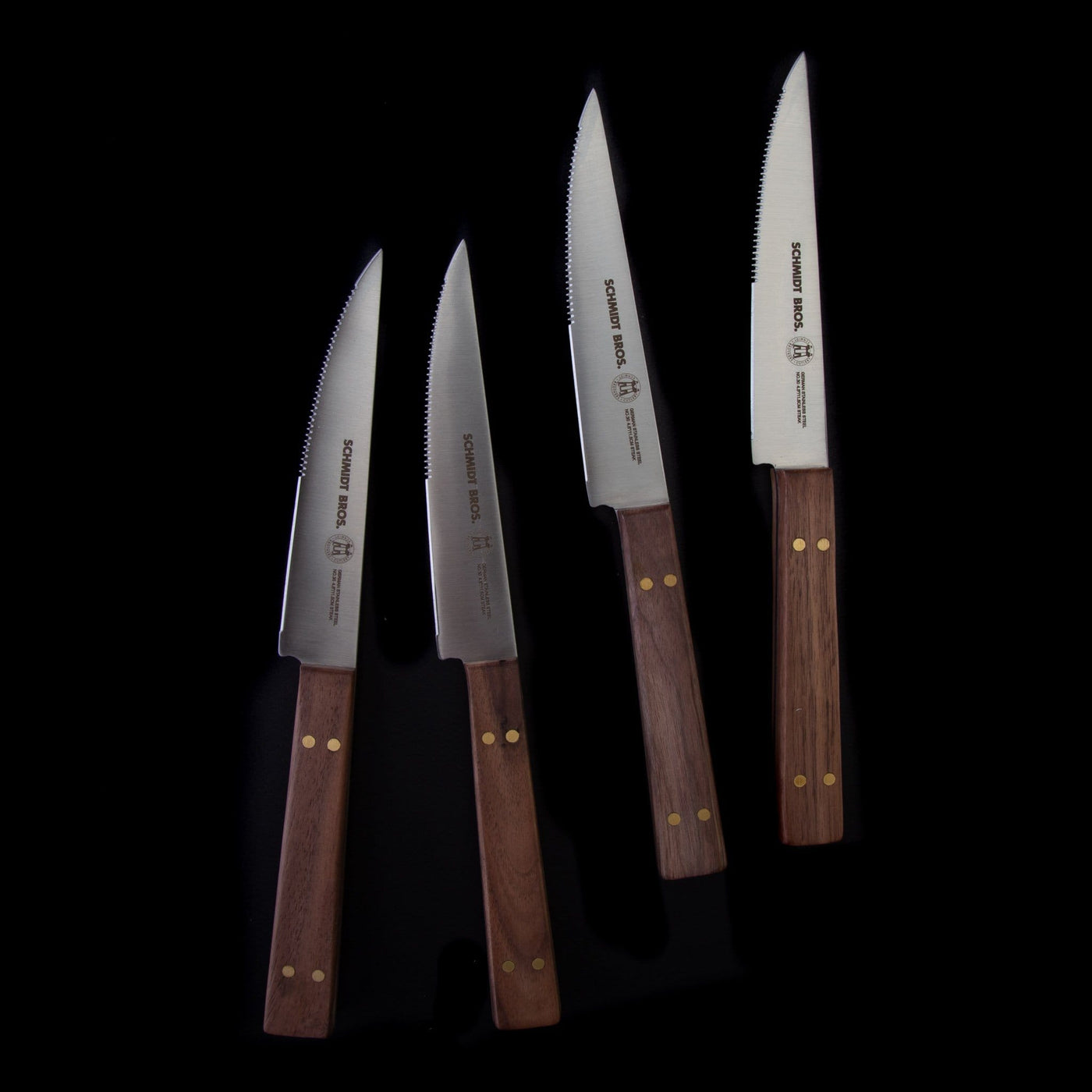 Schmidt Brothers Kitchen Cutlery Schmidt Brothers, Brass & Walnut, 4-Pc Steak Knife Set