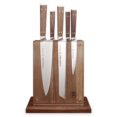 Schmidt Brothers Kitchen Cutlery Schmidt Brothers, Brass & Walnut, 6-Pc Knife Block Set