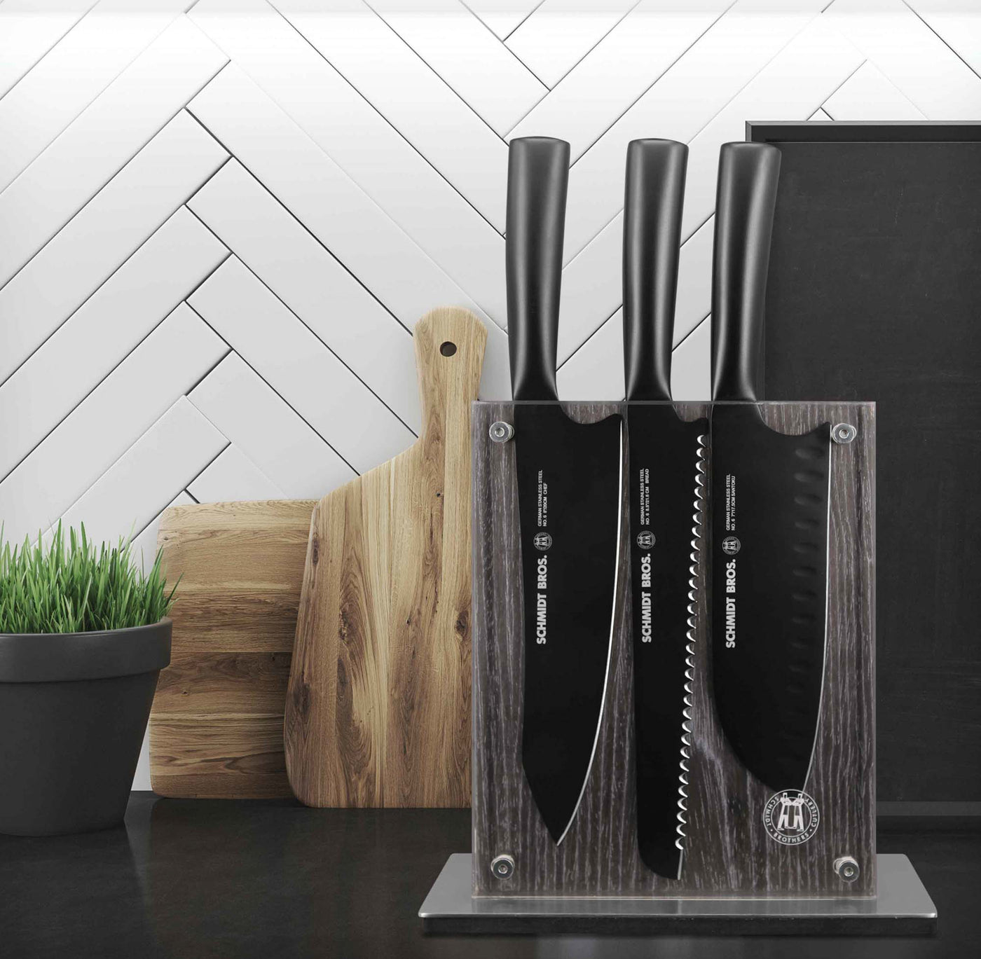  Schmidt Brothers-Cutlery Stone Series 14-Piece Kitchen Knife Set,  High-Carbon German Stainless Steel Cutlery, Two-stage Knife Sharpener and  Clear Acrylic Magnetic Knife Block: Home & Kitchen