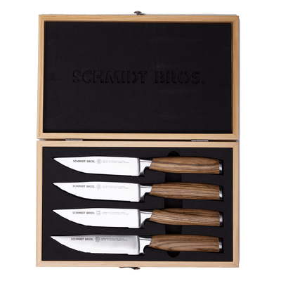 Schmidt Brothers Kitchen Cutlery Schmidt Brothers - Zebra Wood 4-Piece Jumbo Steak Knife Set, High-Carbon German Stainless Steel Cutlery