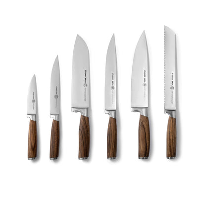 Schmidt Brothers Kitchen Cutlery Schmidt Brothers - Zebra Wood, 7-Piece Knife Set, High-Carbon Stainless Steel Cutlery with Zebra Wood and Acrylic Knife Block